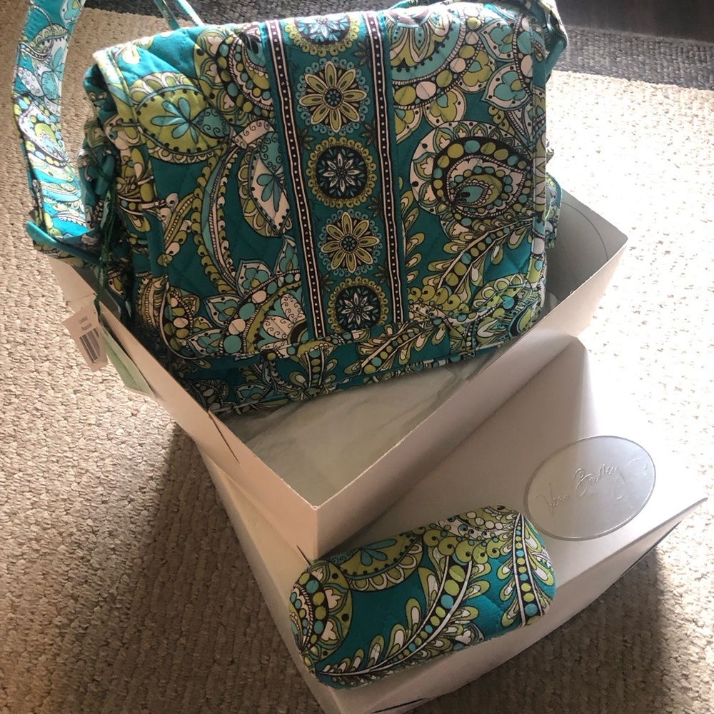 Vera Bradley Peacock Crossbody Messenger Bag & Glasses Case